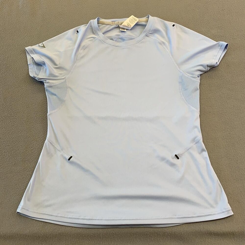 Gymshark Shirt Womens Large Blue Short Sleeve Mesh Back Running Gym Athletic